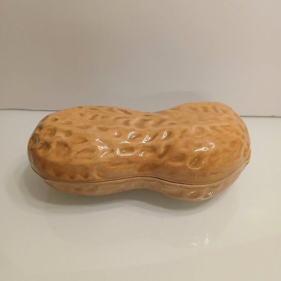 Vintage 1970’s Ceramic Peanut Candy Dish Trinket Box with Lid 8 1/2 " - Picture 1 of 5